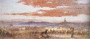 Frederick james shields Gathering the Flock at Sunset (mk37) oil painting on canvas